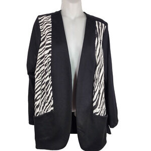 Notations Women's Cardigan Open Front Zebra Animal Front Pockets Size 1X Knit